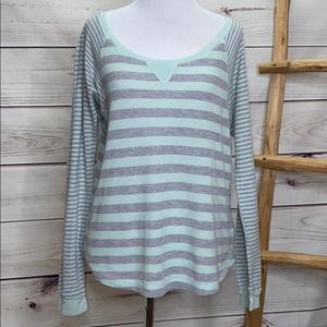 Splendid Mint & Grey Striped Waffle Knit Thermal